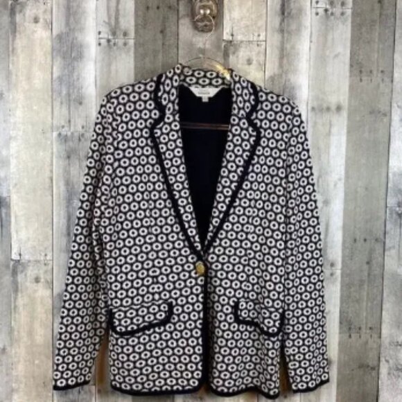 Misook Navy Circle Knit Single Button Blazer Size Large - Picture 1 of 5